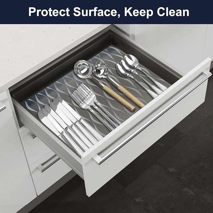 Shelf Liner, Waterproof Refrigerator Liner, Drawer Liners for Kitchen Cabinet, Bathroom Sink Mat No Slip Cupboard Mats Non Adhesive Fridge Liner EVA Place Mats Roll - Clear Wave 17.5"×118"