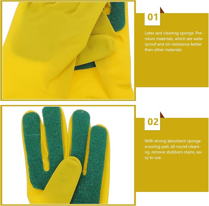 LALAFINA 2 Pairs Latex Gloves Kitchen Dishwashing Gloves Kitchen Latex Gardening Scouring Pad