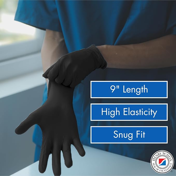 Henry Schein Criterion N200 Black Nitrile Exam Gloves – Latex-Free, Powder-Free, Chemo & Fentanyl-Tested, Textured Fingertips