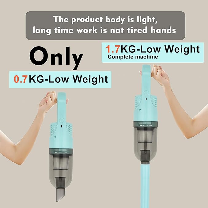 6-in-1 Lightweight Stick Vacuum Cleaner with 100W Powerful Motor, Mini Portable Household Handheld Vacuum Cleaner for Domestic Hard Floors, Carpets and Pet Hair(Green Cordless)