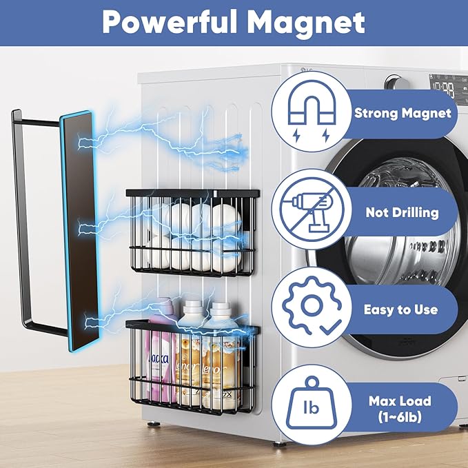 POKIPO Magnetic Dryer Ball Holder,Magnetic Hanger Holder Basket Magnetic Lint Bin No Tools Install for Laundry Room Fridge Storage Hanger Organizer