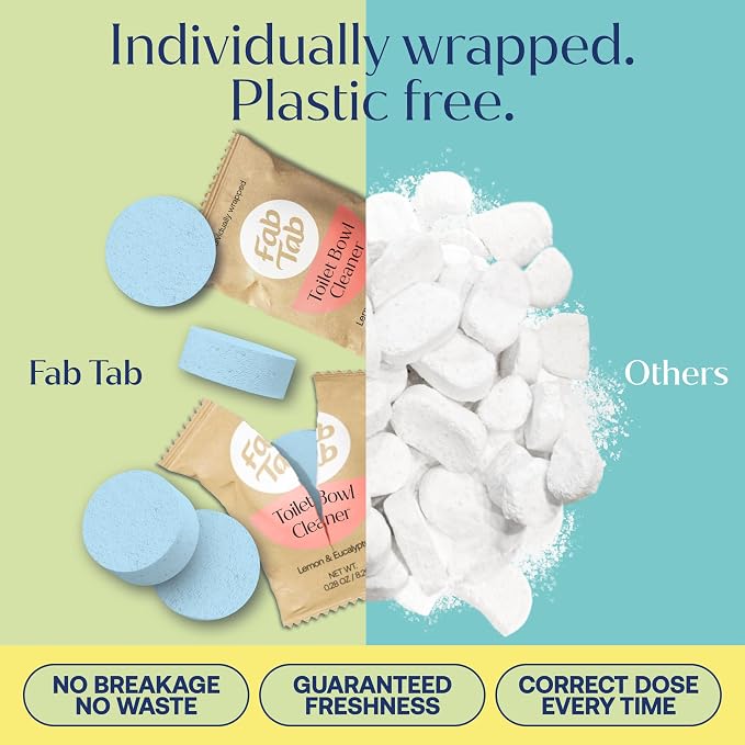 Fab Tab Toilet Cleaner Tablets for Bowl, Powerful Active Toilet Stain and Rust Removal, No Plastic or Harmful Chemicals, Safe for Regular and Septic Tanks, Lemon & Eucalyptus Scent - 90 Pack