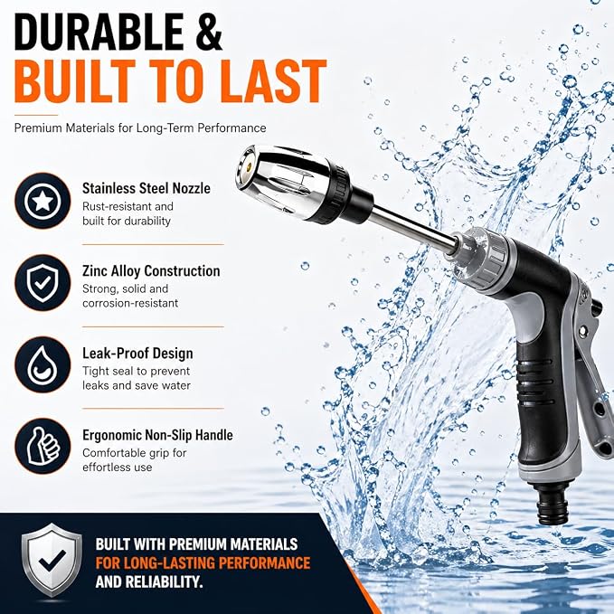 High Pressure Garden Hose Nozzle, Handheld Power Washer Spray Gun with 360° Rotating Nozzle, 3 Spray Modes & Foam Sprayer for Cars, Patios, Driveways and Outdoor Cleaning-Tool-Free Installation(1 Set)