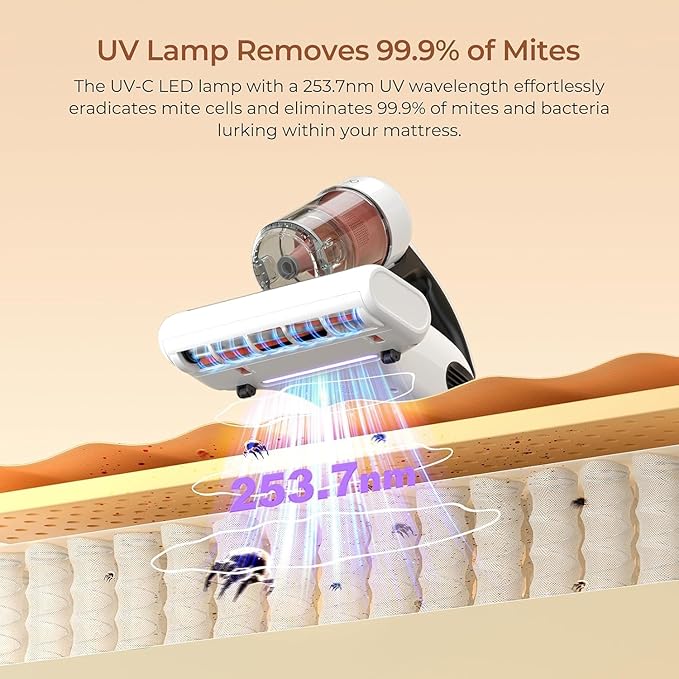 JIGOO J200 Improve Sleep Mattress Vacuum Cleaner Uv Sanitizing, Deep Cleaning Bed Vacuum Non-Destructive Fabrics, 99.9% Effective Filtration for Allergy Sufferers