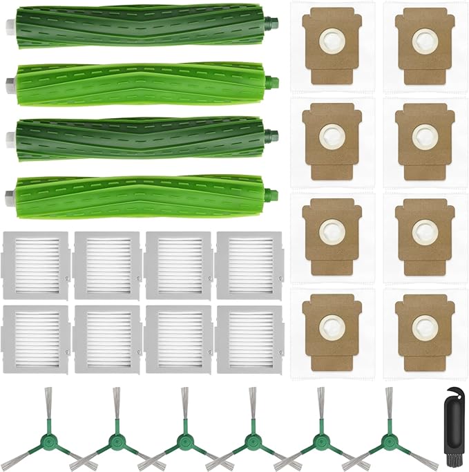 Accessories Kit for iRobot Roomba Max 705 Vac/Plus 504 Vac Robot Vacuums, 4 Roller Brushes, 8 Dust Bags, 6 Side Brushes, 8 Filters, 1 Cleaning Tool, Replacement Parts Spare Replace Attachments