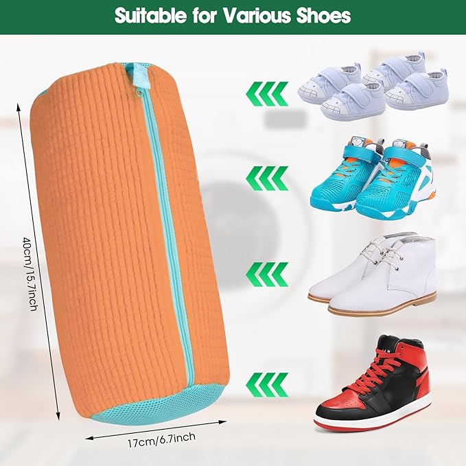 Shoe Washing Machine Laundry Bag - 2 Pack Shoe Cleaner for Gym Tennis Athletic Sneaker and Canvas Flats with Zipper Protection Design, 10 Washer Balls, Reuseable, Durable, Large Size for Most Footwear