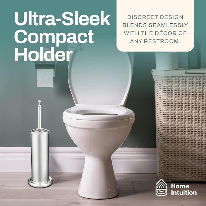 2 Pack Stainless Steel Modern Toilet Brush & Holder Set Bathroom Bowl Cleaner Brush with Caddy