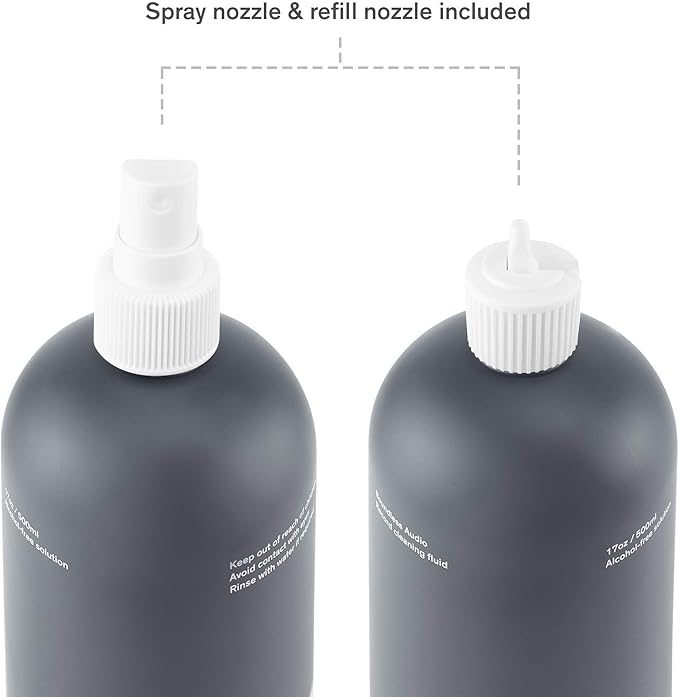Boundless Audio Record Cleaning Solution - 17oz Extra Large Vinyl Record Cleaner Fluid Spray Bottle & Refill Nozzle