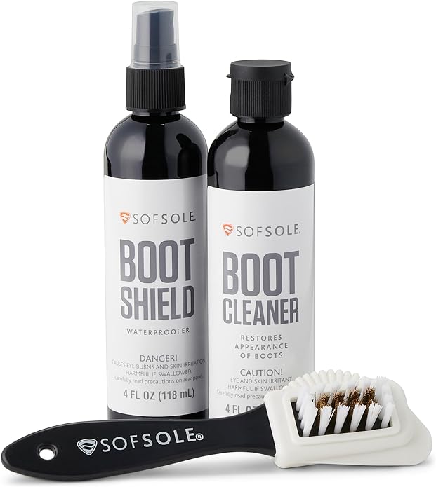 Sof Sole Shoe Care Kit with Cleaner, Shoe Shield Waterproofer and Scrub Brush for Sneakers and Boots