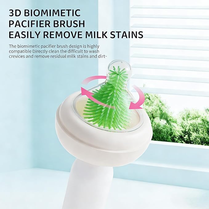 Rechargeable Electric Bottle Brush with Stand - 360° Spin Silicone Cleaner for Baby Bottles, Breast Pumps & Small Household Containers (Light Green)