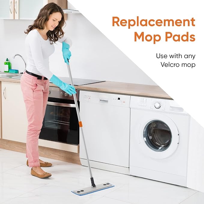 Superio Microfiber Mop Pads Washable Microfiber Refill for Superio Miracle Mop, Microfiber Mop Replacement Head with Velcro, 16 Inch Blue Mop Refill for Flat, Spray Mop Set, 12 Pack