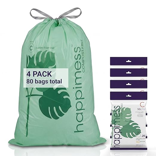 happimess 13.2 Gallon (50L) Drawstring Trash Bags, Unscented, Green, Liners for Kitchen and Household, Custom Fit 80 Count (4 Packs of 20 Liners) HPM3000C-G-4SET