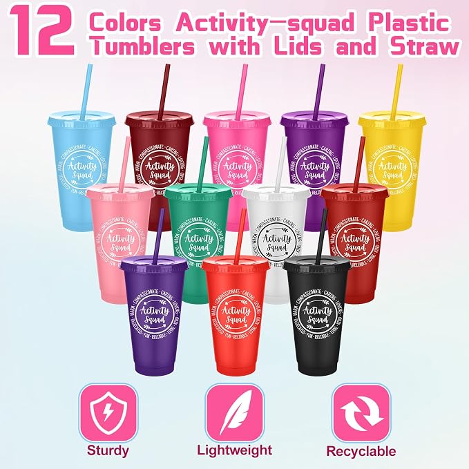 Meanplan 24 Pcs Activity Professionals Gifts Bulk for Nurses Week 24 oz Plastic Tumbler with Lids and Straws Activity Squad Cups Travel Mugs Inspirational Nurses Gifts for Assistant Director Supplies
