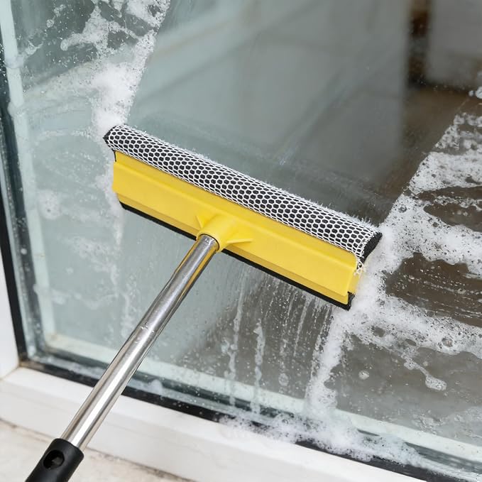 2 in 1 Car Window Squeegee and Collapsible Bucket Set,Long Handle,Yellow