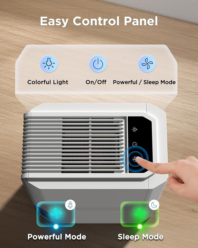 EasyAcc 2000ML Bathroom Dehumidifier, 45 oz/Day Lager Dehumidifier for Bathroom, Quiet Moisture Control Lager Dehumidifier for Home, Auto Shut-Off, 68 oz Tank, 7 LED Light for Closet RV