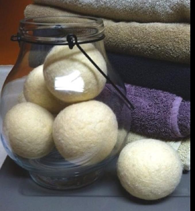 Six Eco-Friendly Wool Dryer Balls Free Eco-Felt Gift Bag, Handmade in America, Natural and Unscented, (Baby Pink)