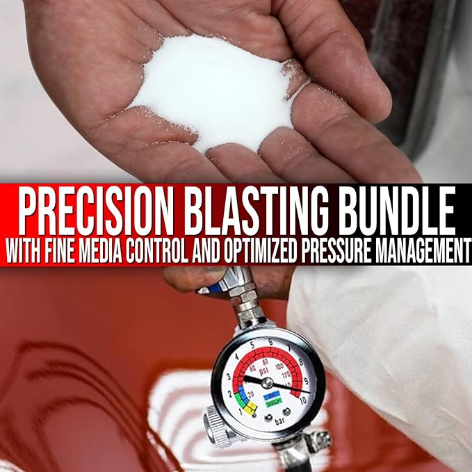 LE LEMATEC Soda Blaster Kit + Nozzle + Air Regulator for Precision Jobs