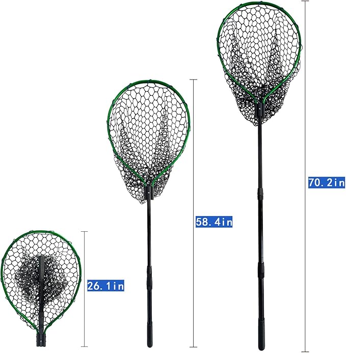 Large Fishing Net with Handle High Strength Landing Net Long Telescoping Rubber Fish Net Extendable Dip Net for Fishing Ideal for River Angling Pier Boat