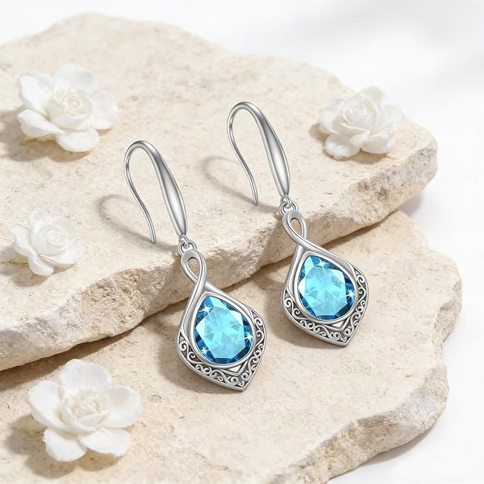 PELOVNY Celtic Knot Filigree Earrings for Women 925 Sterling Silver Moss Agate/Birthstone Infinity Earrings Birthday Christmas Jewelry Gifts for Mom Daughter Wife Sister