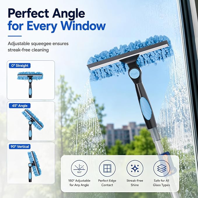 28 FT Exterior House Cleaning Brush Set with 6-21 Foot Telescoping Extension Pole, Soft Scrub Car Wash Brush, Medium Bristle Cleaning Brush and Window Squeegee & Washer