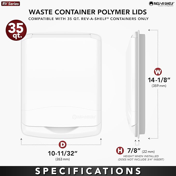Rev-A-Shelf 35 Qt Under Sink Garbage Can Lid for Base Kitchen and Bathroom Cabinet, Replacement Plastic Trash Bin Lid Only, Silver, RV-35-LID-17-1