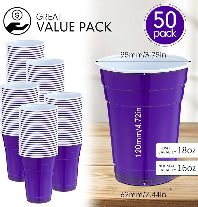 Mimorou Puple 200 Pack Plastic Cups 16 oz Disposable Cups for Party Wedding Halloween Stackable Beverage Drinking Tumbler Heavy Duty for BBQ Birthday Baby Shower
