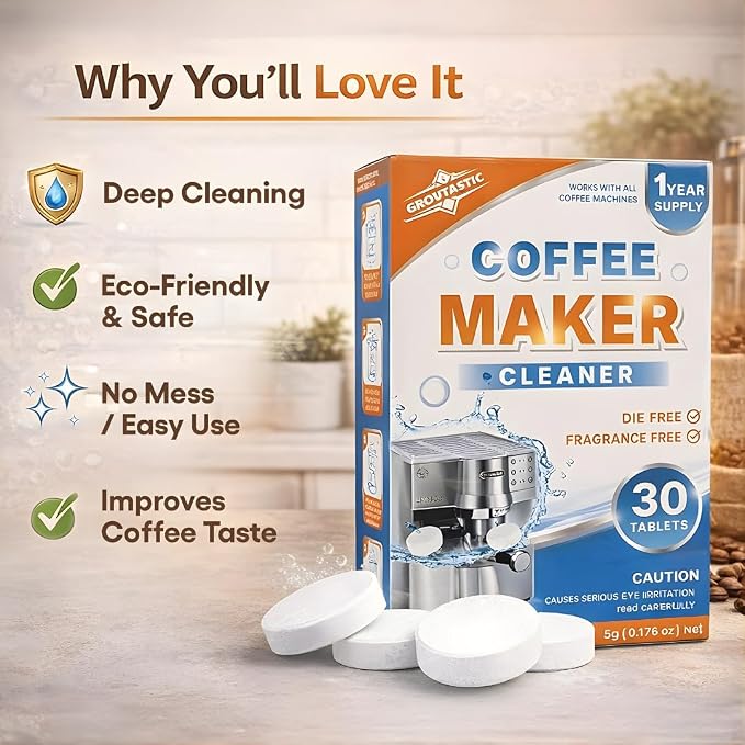 Coffee Machine Cleaner Tablets – Espresso & Coffee Maker Cleaning Tablets, Descaler & Residue Remover, Compatible with Keurig, Espresso Machines & Drip Coffee Makers (30 Count)
