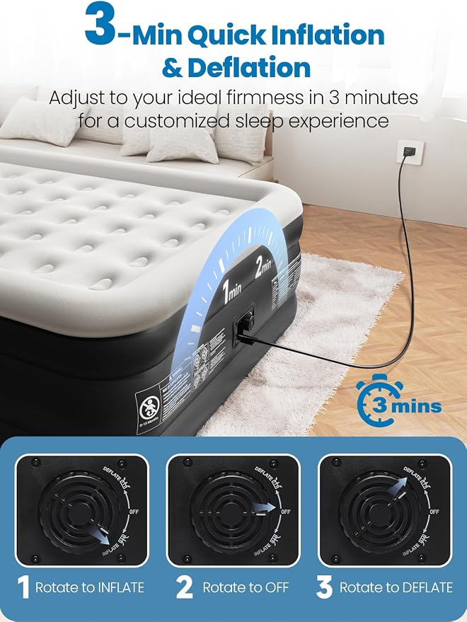 CHERIMOR Queen Air Mattress with Built-in Pump, 18" Raised Comfort, 48Hr Leak-Proof Test, Upgraded Honeycomb Pillar Design, Supports 800 lbs, 3-Min Inflation-Inflatable Bed for Home Guests & Camping
