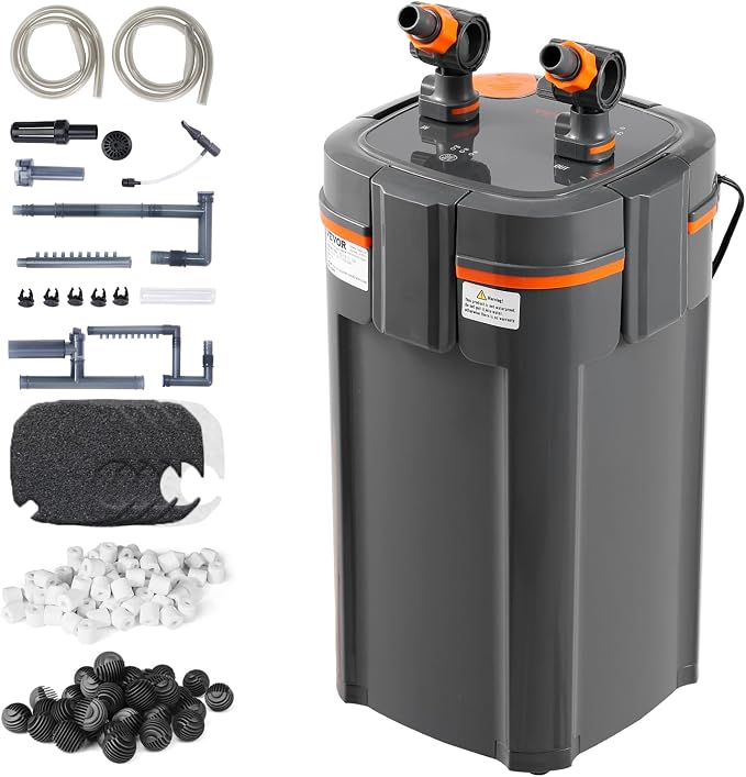 VEVOR Aquarium Filter 528GPH, 5-Stage Canister Filter 200-250 Gallon, Ultra-Quiet Internal Aquarium Filter with UV Protection, Submersible Power Filter with Multiple Function for Fish Tanks, 25W