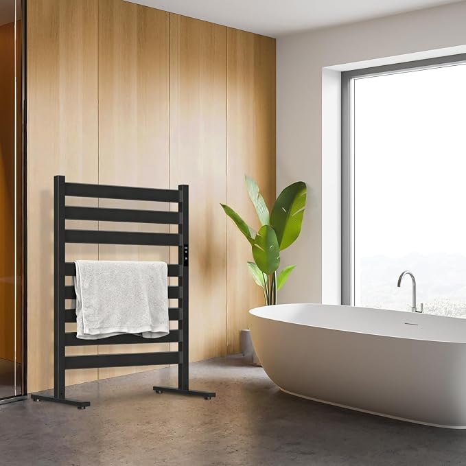 Verida Towel Warmer for Bathroom, Heated Towel Rack, Upgraded Extra-Wide Heating Area, Built-in Timer and Temperature Adjustment, Large Free-Standing Heated Towel Racks, Black 8 Bar Large