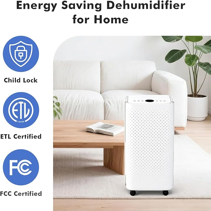 NEWBULIG 30Pints Dehumidifier with Drain Hose 2000 Sq.Ft Dehumidifier for Basement 0.53 Gallon Tank Low 38dB Smart Humidity Ring Whole House Remover for Home Bedroom & Bathroom