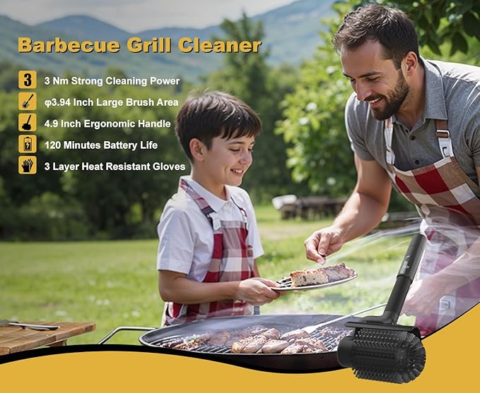 Electric Grill Brush Bristle-Free, 800RPM Safe Barbecue Cleaner with 30kg Pull Resistance 304 Stainless Steel, 120Mins Cordless Power Scrubber for World Cup BBQ, Save 70% Time
