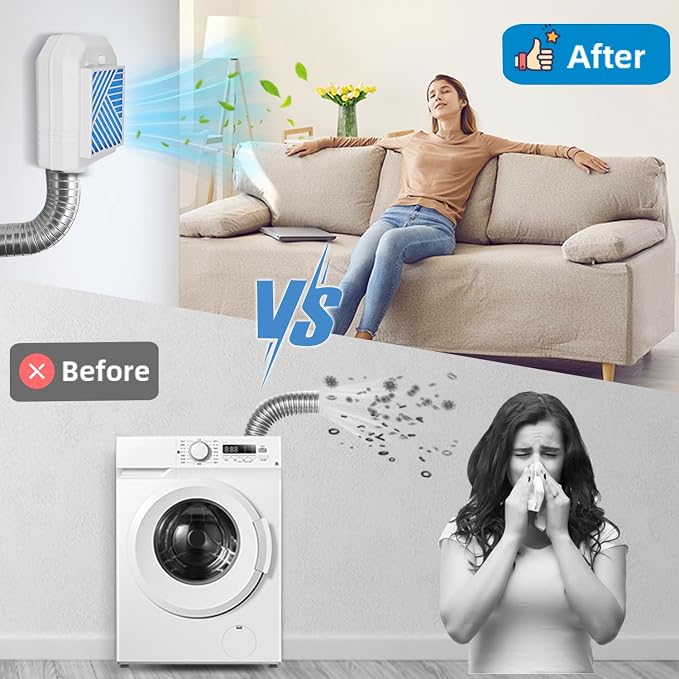 Indoor Dryer Vent Kit, Indoor Dryer Vent Box with Polyester Dryer Filter x4, Upgraded Patented Safety Reminder to Eiminate Lint, Indoor Dryer Vent Kit for Electric Dryer Save Energy