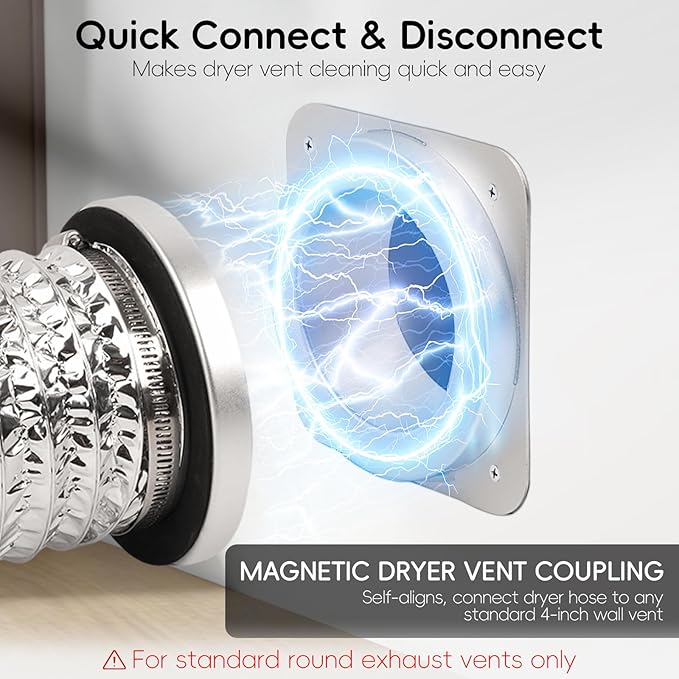 Magnetic Dryer Vent Coupling Connector Kit DV180 with Self-Aligning Magnets, Airtight Seal Easy to Clean Includes 3ft 4-Inch Hose & 2 Clamps