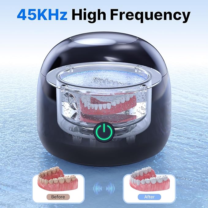 CXRUY Ultrasonic Retainer Cleaner - UV Dental Cleaning Pod Night Guard Cleaner for Dentures, Aligner, Braces, Toothbrush Heads, Jewelry (Black)