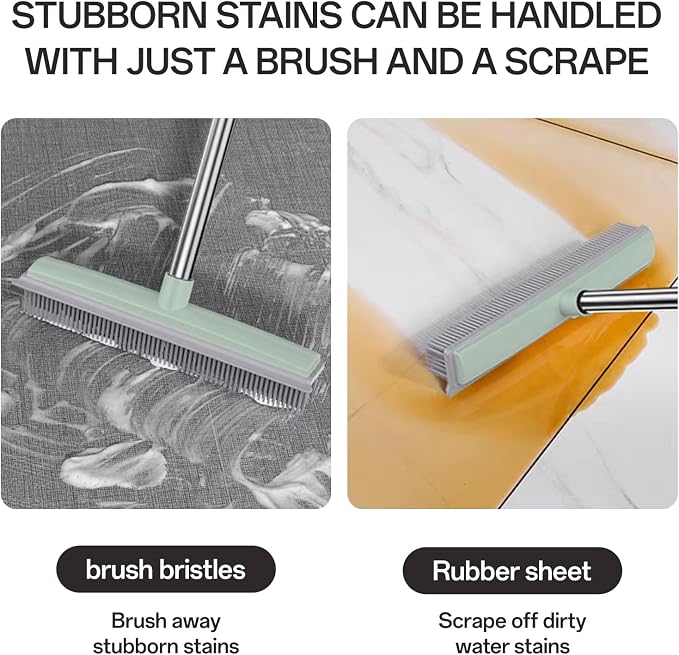 Pet Hair Rubber Broom with Squeegee for Carpet,Fur Remover Broom Carpet Rake for Pet Hair Removal, with 50" Long Handle, Dual-Sided for Hardwood Floor, Tile,Portable Detailing Lint Brush