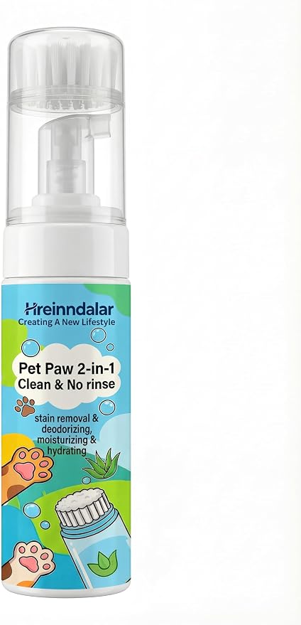 2-in-1 Dog Paw Cleaner Foam with Scrubber Brush | Waterless No Rinse Foaming Washer for Mud, Dirt & Stain Removal | Deodorizing and Moisturizing Pet Care Formula | Gentle for Dogs & Cats