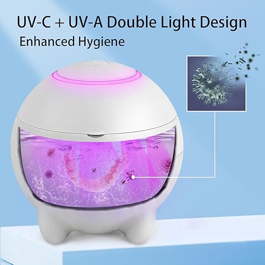 Ultrasonic Retainer Cleaner Machine 45kHz, Ultrasonic Denture Cleaner with UVA +UVC for Aligner, Nightguard, Mouthguard etc Oral Dental Care, (White)