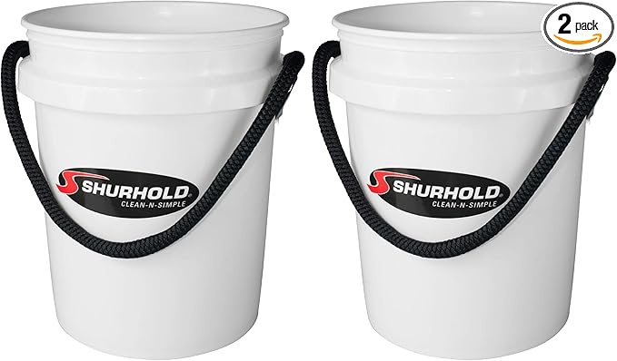 Shurhold 2451 White 5 Gallon Bucket with Black Rope Handle (Pack of 2)