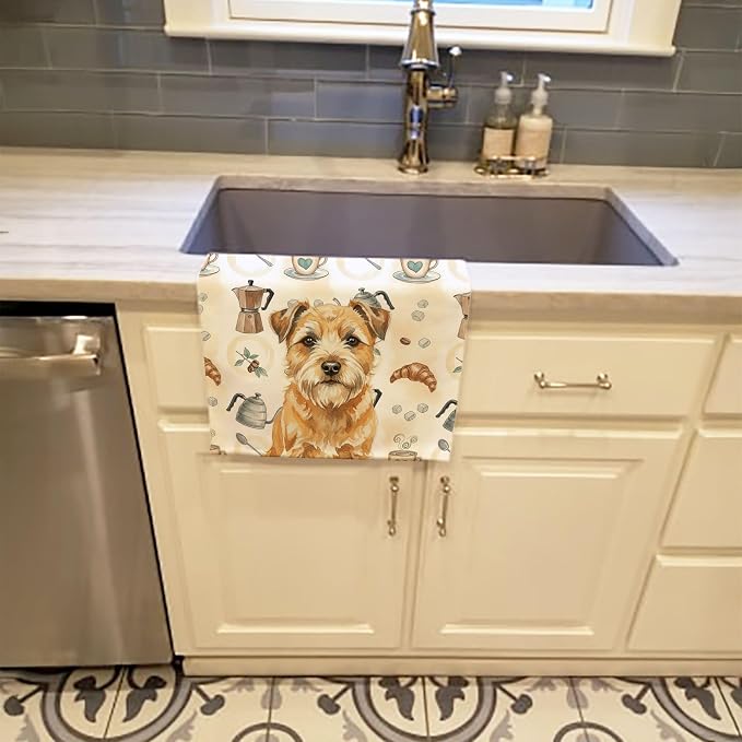 Caroline's Treasures Wheaten Border Terrier Coffee Bar Kitchen Towel Velour Plush Front and Cotton Loop Back Machine Washable