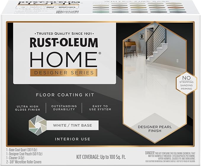 Rust-Oleum 391503 Home Designer Series Floor Coating Kit, High Gloss White