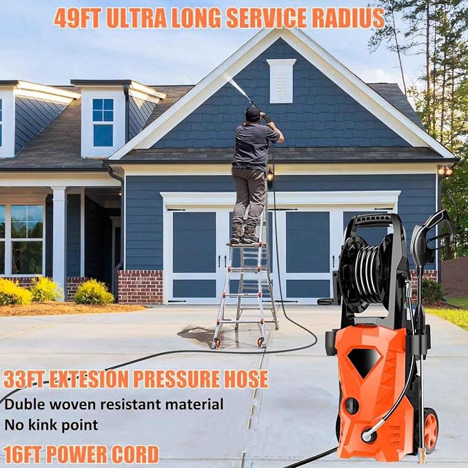 5000PSI Electric Pressure Washer, 3GPM High Power Washer with 4 Pressure Nozzle and Soap Bottle for Home, Car Washing, Fence Cleaning, Patio (Orange)