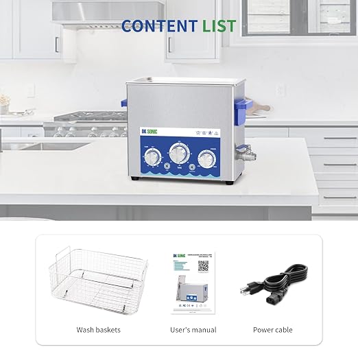 DK SONIC Industrial Ultrasonic Cleaner 6L 180W,Ultrasonic Carburetors Cleaner with Power Adjustable Function, Timer and Heater for Parts,Circuit Board,Chains Cleaning(Include Basket)