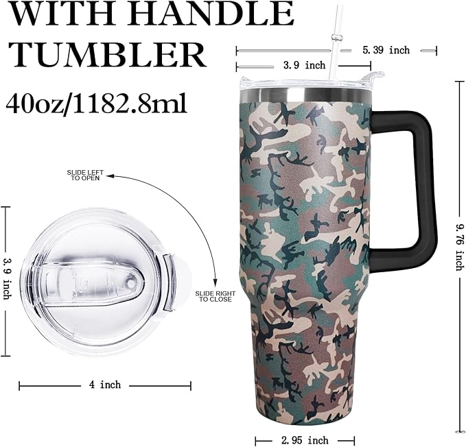 Ceovfoi 40 oz Camo Tumbler with Handle Lid and Straw, Hunting Gifts for Men Women,Camo Tumbler Travel Coffee Cup Mug Water Botter