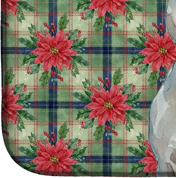 Caroline's Treasures White American Staffordshire Terrier Christmas PoinsettIas Dish Drying Mat Absorbent Dish Drying Mat Pad for Kitchen Counter Dish Drainer Mat for Countertop, 14 x 21", Multicolor