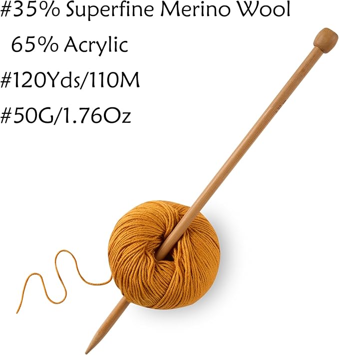 2 Balls Merino Wool Yarn, 12-Ply Luxurious and Soft Yarn for Hand Knitting & Crocheting, 1.76 OZ/50g, 120 yds/110 Meters(Orange,2Balls)