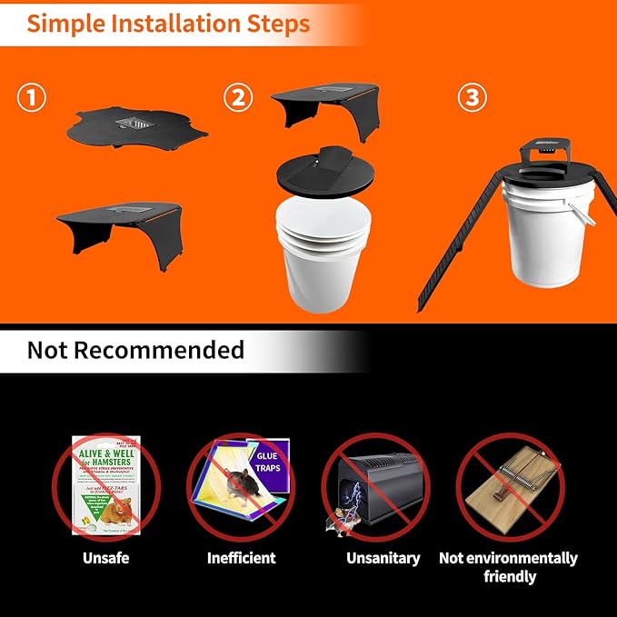 Mouse Traps Indoor for Home, 4 Pack Mouse Trap Bucket Lid with Upgraded Clear Box, 2 Ramps & Auto Reset, Efficient Humane Rat Trap for Indoor & Outdoor Use, Compatible with 5-Gallon Buckets