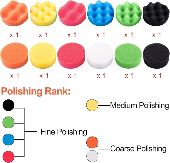 SIQUK 16 Pieces Buffing Pads 5 Inch Car Polishing Pad Kit Foam Polish Pads Wax Buffer Polisher Attachment for Drill