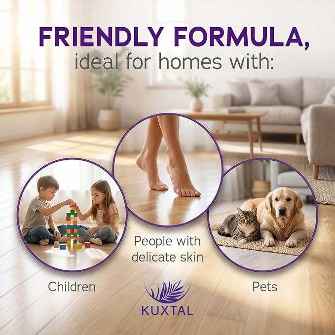 KUXTAL Natural Floor Cleaner, Pet Safe, Multi Surface Floor Cleaner, Biodegradable Formula with Natural Extracts, Floor Cleaner for Mopping Wood, Tile & Hard Floors, Floral Scent, 3 Pack, 27.7 fl oz.