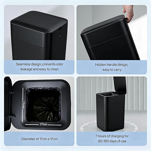 Airdeer Automatic Trash Can, 4 Gallon Self Sealing and Self-Changing Smart Trash Can Motion Sensor, Touchless Garbage can with lid for Kitchen Bathroom Bedroom, 6 Refill Rings(A1, Black)